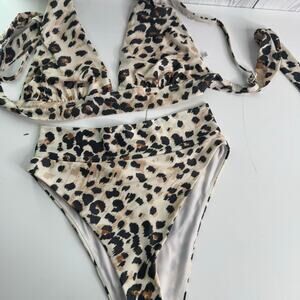 Aerie Women's Animal Print Triangle Bikini Swim Top (XL Top, Med Bottom)